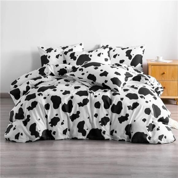 Microfiber Queen Duvet Cover Set,3 Pieces Ultra Soft Cow Printed Comforter Cover - Picture 1 of 7